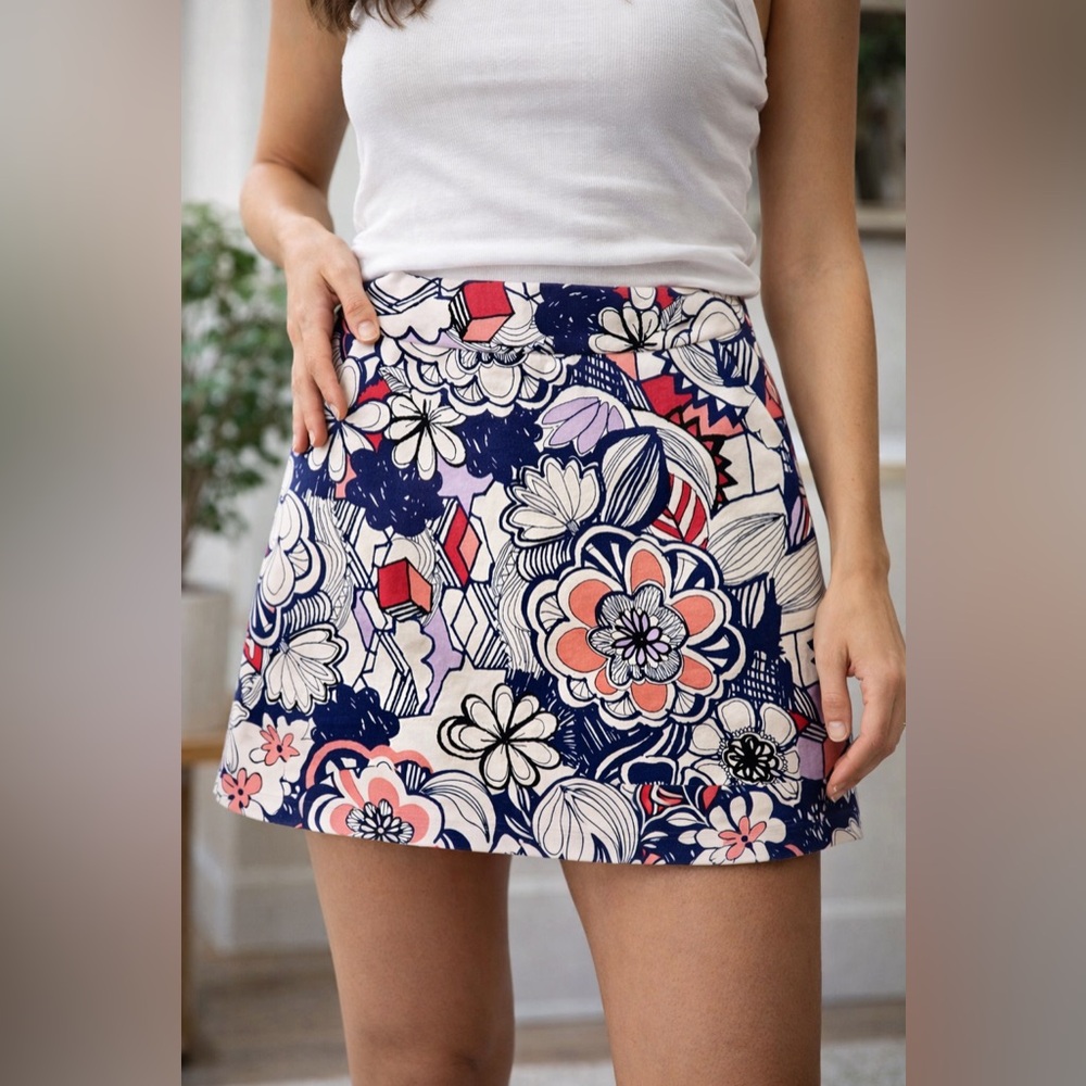 Express Floral A-line retro print Mini Skirt Size 2